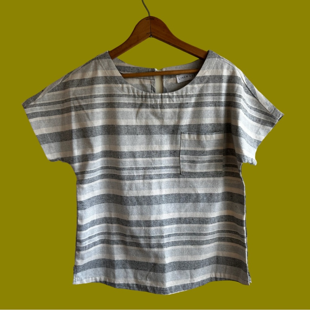 Linen Lux Striped Front Pocket Short Sleeve Shirt